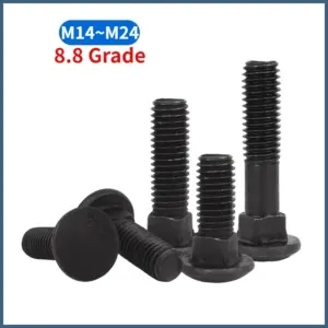 M14 M16 M18 M20 M24 Black 8.8 Grade Carbon Steel Carriage Bolts Round Head Square Neck Coach Screws GB12
