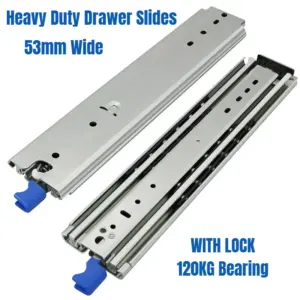 Heavy Duty Drawer Slides with Lock 120KG Bearing 3 Fold Full Extension 53mm Wide Industrial Rail Runners for Storage Organizing
