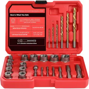 30 Pcs Spiral Screw Extractor Bolt Extractor Set, HSS Left Hand Drill Bit Kit, Stripped Bolt Remover for Removing Nuts Bolts
