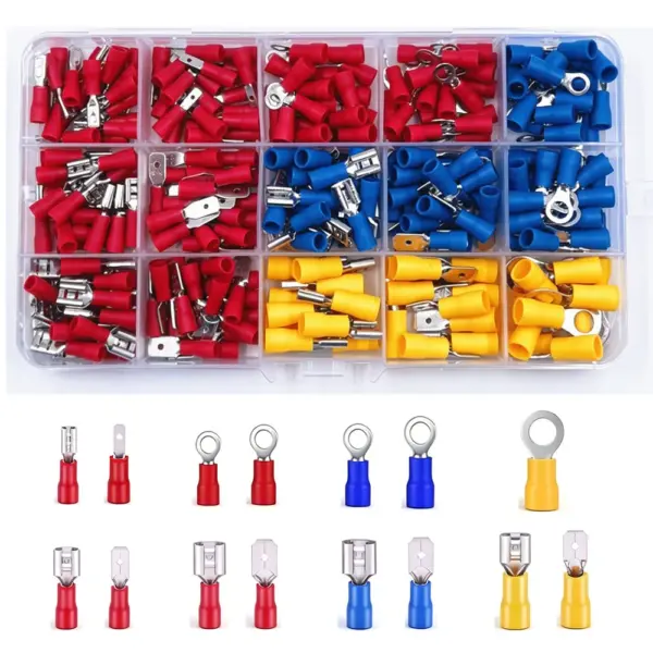 270PCS Male & Female Spade Ring Wire Connectors Kit 2.8/4.8/6.3mm 0.5-6mm² 22-10AWG Insulated Crimp Electrical Terminals M3-M6