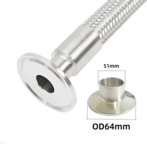 51mm FlangeOD64mm TC Corrugated Hose DN40 Braided Flexible Pipe For Homebrew Distillation L-500mm Stainless Steel 304