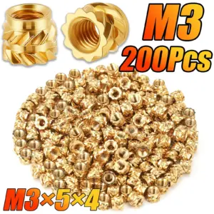 200Pcs Heat-Set Threaded Inserts, M3 Heat Set Insert for 3D Printing Components and Plastic Parts - Brass Metric Knurled Nuts