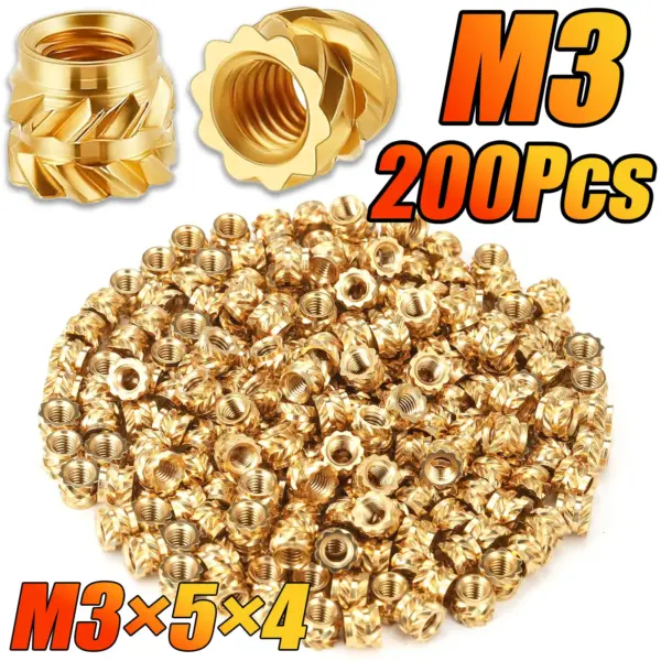 200Pcs Heat-Set Threaded Inserts, M3 Heat Set Insert for 3D Printing Components and Plastic Parts - Brass Metric Knurled Nuts