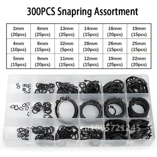 Snap Ring Circlips 300 Rings Retaining Piece Washer Set 18 Grooved Pins Shafts Parts 2mm-32mm Carbon Steel Secure on Studs Sizes