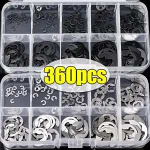 360/120pcs E Shaped Washer Rings Assortment Kit E-Clip External Retaining Rings Circlip Retainer Opening Snaps with Box 1.5-10mm