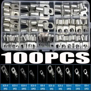 100PCS Ring Terminal Cable Shoes Lugs 35mm2 Tinned Copper Lug Wire eye Connectors Bare Terminals Lugs Wire Copper Kit Butt Plug