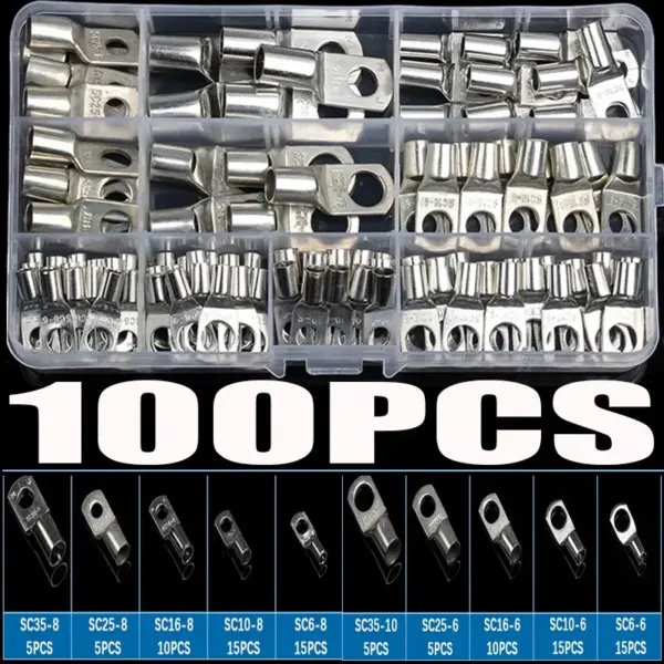 100PCS Ring Terminal Cable Shoes Lugs 35mm2 Tinned Copper Lug Wire eye Connectors Bare Terminals Lugs Wire Copper Kit Butt Plug