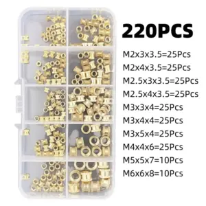 220pcs Brass Threaded Inserts Nut Kit M2 M2.5 M3 M4 M5 Hot Melt Heat Knurled Embed Injection Insertnut For 3D Print Accessories