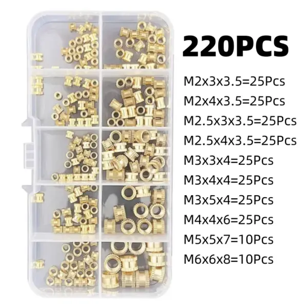 220pcs Brass Threaded Inserts Nut Kit M2 M2.5 M3 M4 M5 Hot Melt Heat Knurled Embed Injection Insertnut For 3D Print Accessories