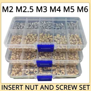 M2 M2.5 M3 M4 M5 M6 Brass Insert Nut and Screw Set Hot Knurled Heat Thread Copper Nuts 304 Stainless Steel Bolt Assortment Kit