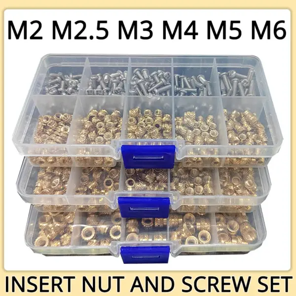 M2 M2.5 M3 M4 M5 M6 Brass Insert Nut and Screw Set Hot Knurled Heat Thread Copper Nuts 304 Stainless Steel Bolt Assortment Kit