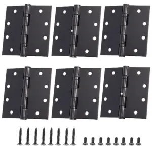6-Pack 4.5 X 4.5 inch Black Heavy Duty Commercial Door Hinges Thickened, Silent Plain Steel Ball Bearing Door Hinges, Thickness