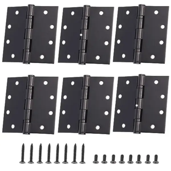 6-Pack 4.5 X 4.5 inch Black Heavy Duty Commercial Door Hinges Thickened, Silent Plain Steel Ball Bearing Door Hinges, Thickness