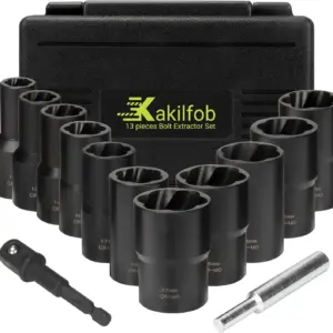 13Pcs Lug Nut Extractor Twist Socket Set, Cr-Mo Steel Wheel Lock Removal Kit for Damaged, Frozen, Rusted Nuts & Screws