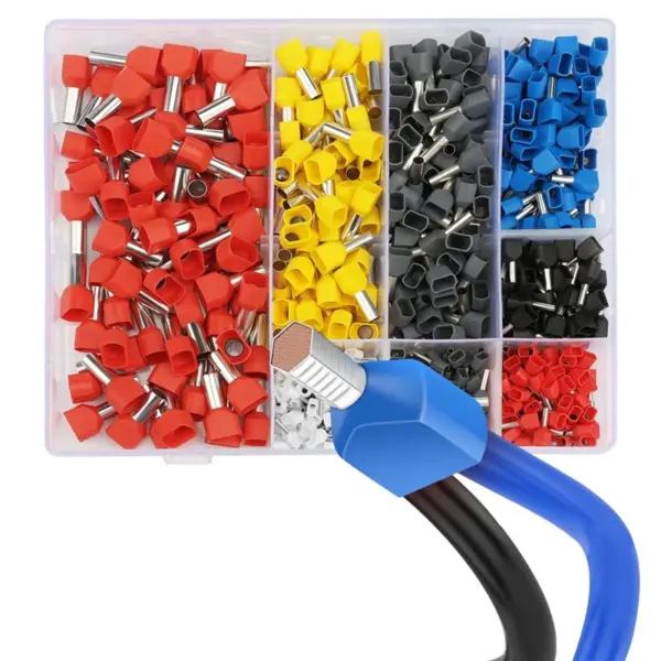 YWDZ-750Pcs Twin Wire Ferrules Kit Wire Terminal Ferrules Crimp Connector Twin Ferrules Dual Bootlace Ferrule Teminator Kit