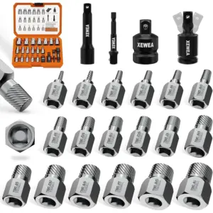 22PCS 3/8" Drive Screw Extractor Set, Multi-Spline Bolt Remover for Stripped Broken Bolts & Nuts, Heavy-Duty CR-MO Extraction