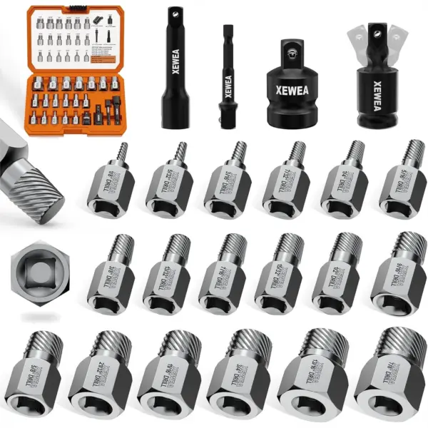 22PCS 3/8" Drive Screw Extractor Set, Multi-Spline Bolt Remover for Stripped Broken Bolts & Nuts, Heavy-Duty CR-MO Extraction