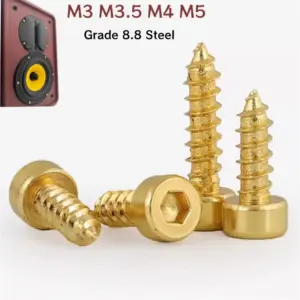 M3 M3.5 M4M5 Golden Allen Hex Hexagon Socket Cap Head Wood Self-tapping Screw Grade 8.8 Steel for Fixing Audio Speakers/Speakers