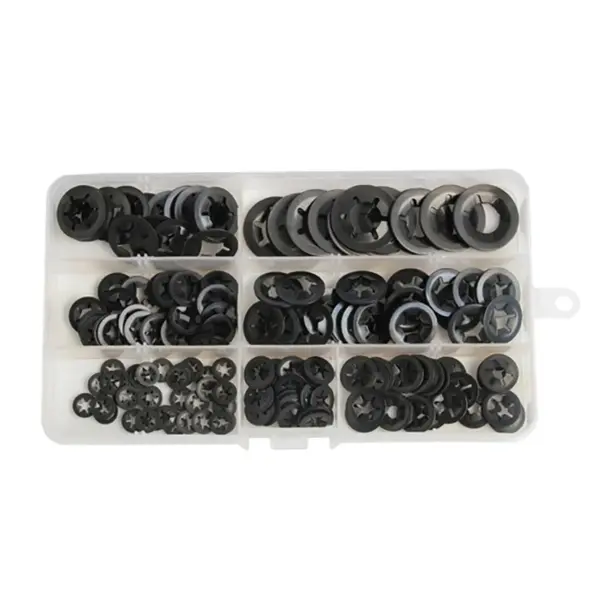 65 manganese steel bearing clip 280pcs boxed M3-M12 locking anti slip stop spring clamp ring shaft with plum blossom washer