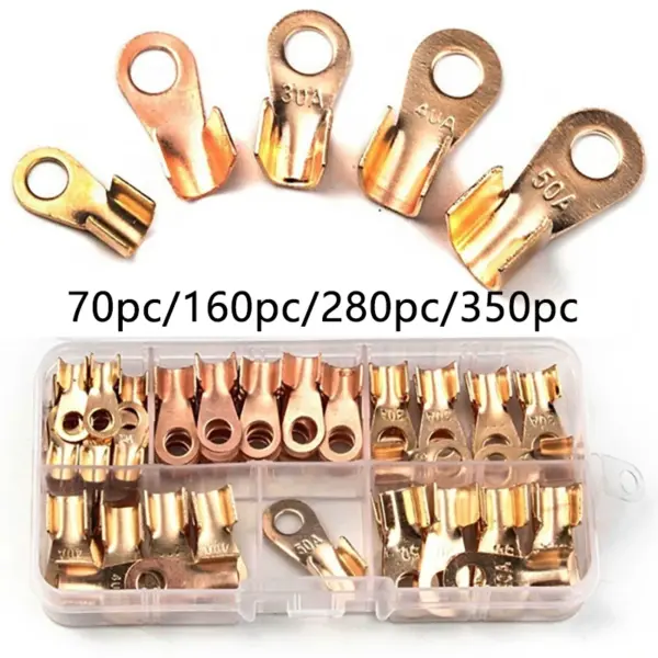 70/160/280/350PCS 10A-50A Open Crimp Ring Connector OT Cable Electrical Wire Terminal Copper Lugs Terminal Connectors Kit