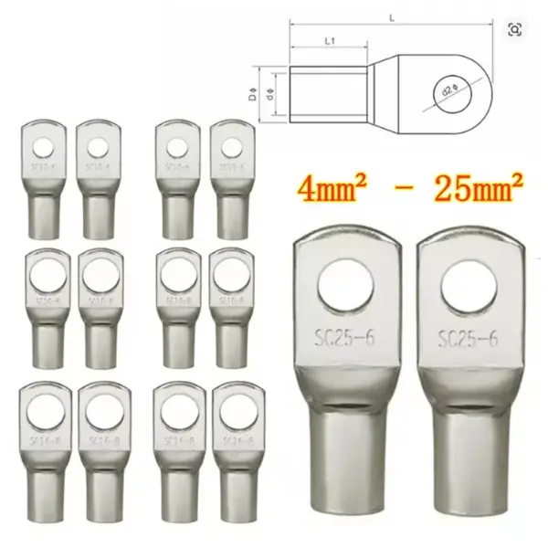 20PCS 4-25mm Assortment Tinned Copper Lugs Ring Crimp Terminals Battery Wire Welding Cable Connectors Kit