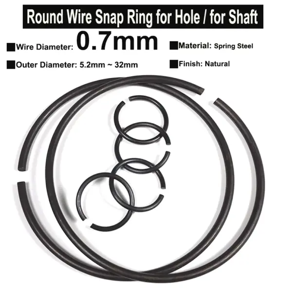 10Pcs YiqianyuanWire Diameter 0.7mm Spring Steel Round Wire Snap Rings for Hole Retainer Circlips for Shaft
