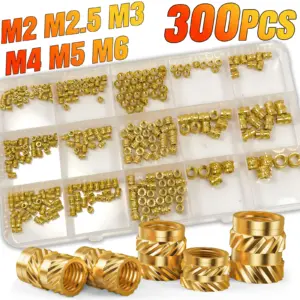 300PCS M2 M2.5 M3 M4 M5 M6 Brass Heat Set Inserts for 3D Printing, Knurled Threaded Nuts, Plastic Embedding Fasteners