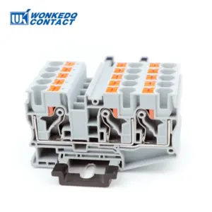 5Pcs PT10-TW Terminal Block 1-input 2-output Push-in Connection 10mm 3-Conductor Connector  Din Rail Spring Plug PT 10-TWIN
