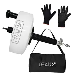 DrainX Power Pro 50-FT Steel Drum Auger Plumbing Snake with Drill Attachment Drain Snake for Manual or Powered Use Heavy Duty D