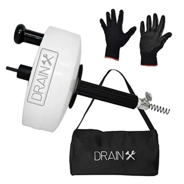 DrainX Power Pro 50-FT Steel Drum Auger Plumbing Snake with Drill Attachment Drain Snake for Manual or Powered Use Heavy Duty D