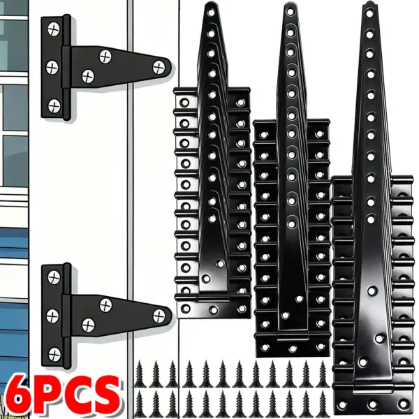 3/4/6Inch T Shaped Hinges Heavy-Duty Easy Install Black Metal Rustproof T-Strap Barn Door Hinge Hardware for Fence Windows Gate