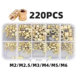 220pcs Brass Heat Set Insert Nuts for 3D Printing M2 M2.5 M3 M4 M5 M6 Knurled Threaded Inserts for Plastic Resin Models