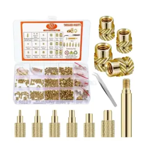 BAAG-Brass Threaded Inserts M2 M2.5 M3 M5 M6 300+ 7Pcs Brass Knurled Nuts Assembly Kit,With Heat Set Tool Assortment