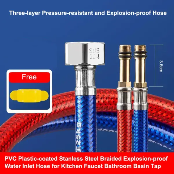 60/80/100cm PVC Plastic-coated Pointed Stainless Steel Braided Flexible Hose Explosion-proof Cold Hot Water Inlet Faucet Pipe