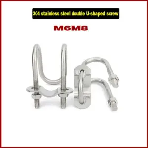 304 Stainless Steel Double U Bolt Clamp Set for Pipe Conduit Bracket Mounting and Hardware Fixture M6 M8 M10 M12 M14 M16