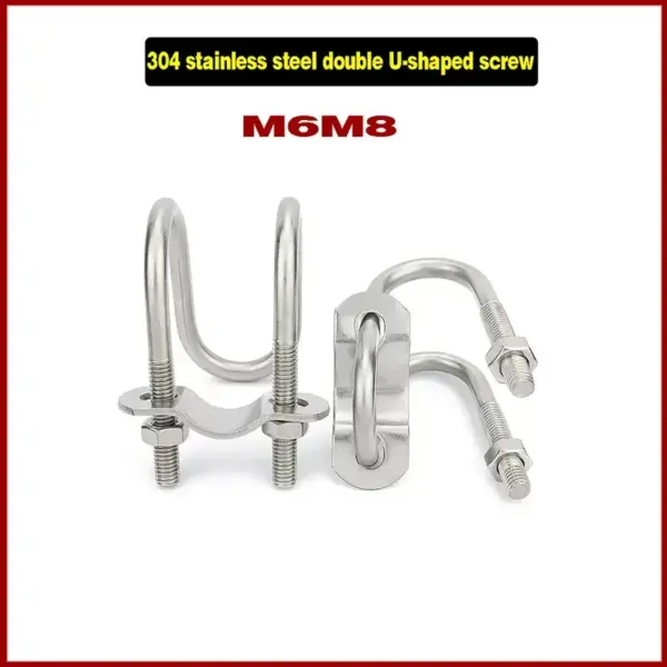 304 Stainless Steel Double U Bolt Clamp Set for Pipe Conduit Bracket Mounting and Hardware Fixture M6 M8 M10 M12 M14 M16