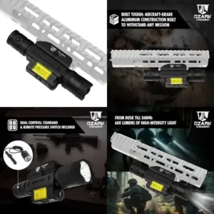 Picatinny Rail Flashlight and Red Laser Combo with Remote Pressure Switch, Dual Control Pressure Pad Tailcap