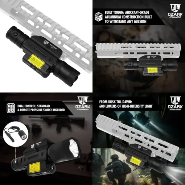 Picatinny Rail Flashlight and Red Laser Combo with Remote Pressure Switch, Dual Control Pressure Pad Tailcap