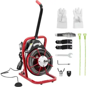 Drain Cleaner Machine 50 Ft x 3/8 Inch, 250W Portable Electric Drain Auger with Cutters, Glove, Drain Auger Cleaner Sewer Snake,