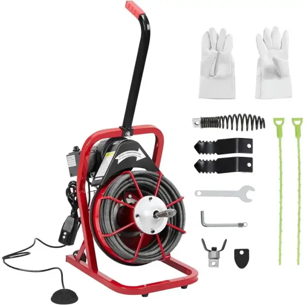 Drain Cleaner Machine 50 Ft x 3/8 Inch, 250W Portable Electric Drain Auger with Cutters, Glove, Drain Auger Cleaner Sewer Snake,