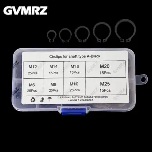 160PCS/box C Type External Circlip Clip Snap Ring Mix 8 Sizes M6 to M25 Kit Set for Shaft Bearing Retaining Black Steel