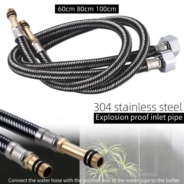 304 Stainless Steel Braided Hose Hot Cold Water Faucet Connector Burst Proof Flexible Supply Line 60cm 80cm 100cm