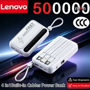 Lenovo 500000mAh Power Bank Built In 4 Cables Fast Charging Portable External Battery For All Phones 2026 New