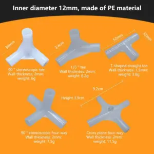 Hot 10PCS 12mm Plastic White Pipe Connector DIY Shelf Tent Fixed Joint Fitting Tee Four Way Straight Elbow Wardrobe Hook Joint