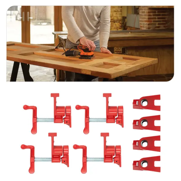 Heavy Duty PRO Cast Iron Quick Release Bar Clamps Kit 4 Pack  Wood Gluing Pipe Clamp Set  with Wide Base