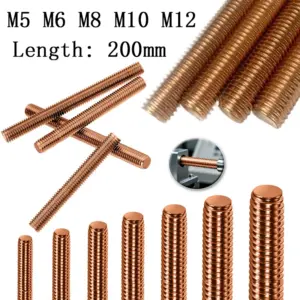 1Pcs T2 Coppers Full Threaded Rod Bolt M5 M6 M8 M10 M12 Length 200mm Fullys Metric Headless Bolt Thread Stud Rods Screws