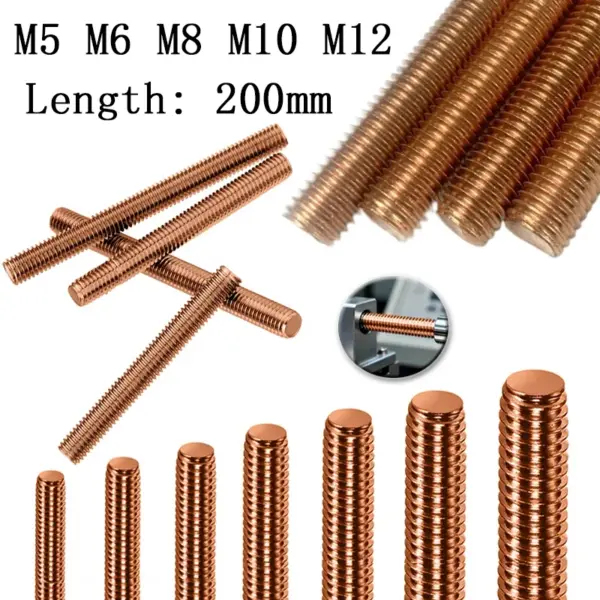 1Pcs T2 Coppers Full Threaded Rod Bolt M5 M6 M8 M10 M12 Length 200mm Fullys Metric Headless Bolt Thread Stud Rods Screws