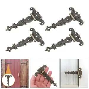 4PCS Heavy Duty Zinc Alloy Antique T-Hinges With Screws 69x113MM Barn Door Decorative Hinges For Cabinets And Wooden Boxes