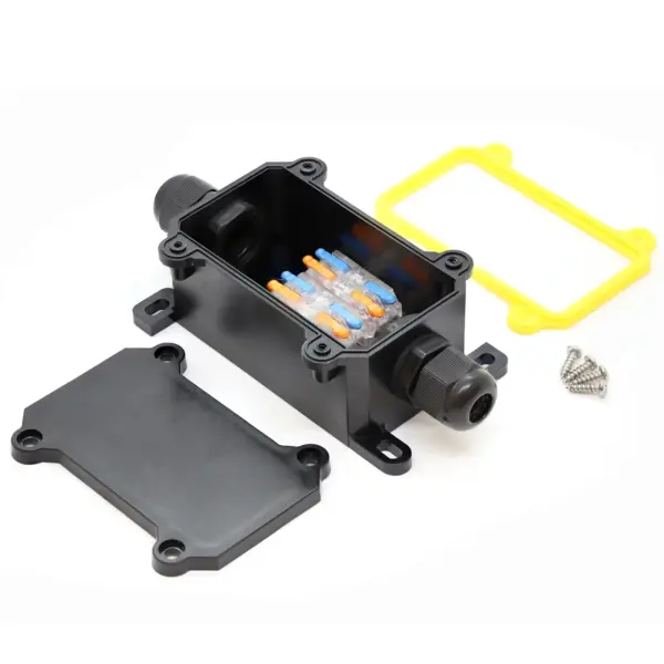 Outdoor Lighting Compatible: Modern Two-Way Waterproof Junction Box with Cable Connector & 2 M9 Glands