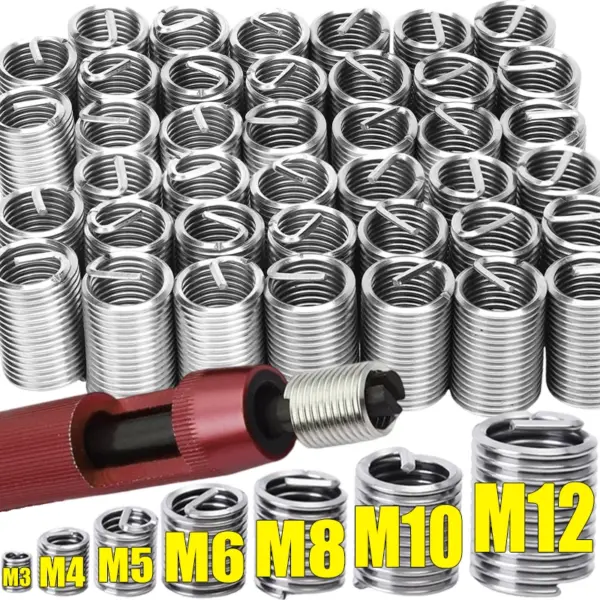 M3-M12 Stainless Steel Thread Insert Spiral Thread Repair Kit Screw Metric Helicoil Type Automotive Repairs Nuts Screw Sleeve